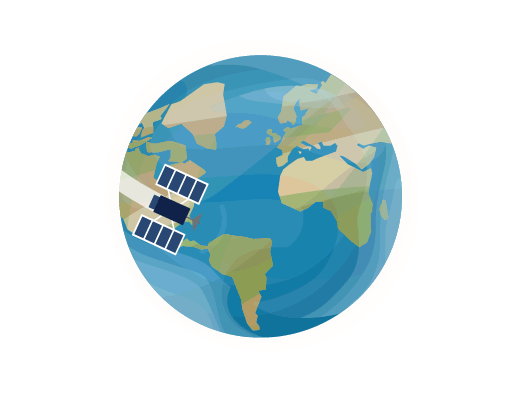Tres satélites se mueven alrededor del mundo