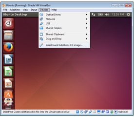 This image displays the location of the menu option to insert Guest additions CD image.