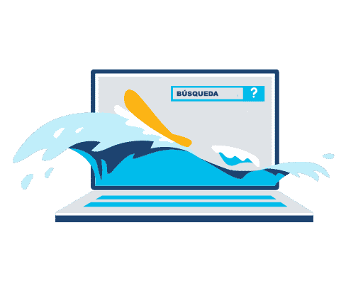 Una computadora portátil con una tabla de surfear que sale de la pantalla
