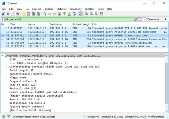 Captura de pantalla de Wireshark de la expansión de la sección Protocolo de Internet versión 4 en el panel inferior