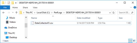 Captura de pantalla del archivo de ejemplo abierto de PerfLogs.