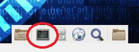 Captura de pantalla del Dock con el terminal en un círculo.